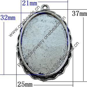 Zinc Alloy Cabochon Settings, Lead-free, Outside Diameter:25x37mm Inner Diameter:21x32mm, Sold by Bag