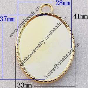 Zinc Alloy Cabochon Settings, Lead-free, Outside Diameter:33x41mm Inner Diameter:28x37mm, Sold by Bag