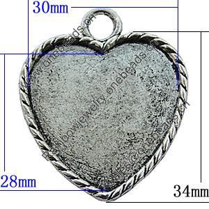 Zinc Alloy Cabochon Settings, Lead-free, Outside Diameter:34x34mm Inner Diameter:30x28mm, Sold by Bag