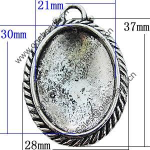 Zinc Alloy Cabochon Settings, Lead-free, Outside Diameter:28x37mm Inner Diameter:21x30mm, Sold by Bag