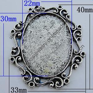 Zinc Alloy Cabochon Settings, Lead-free, Outside Diameter:33x40mm Inner Diameter:22x30mm, Sold by Bag