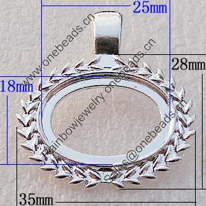 Zinc Alloy Cabochon Settings, Lead-free, Outside Diameter:35x28mm Inner Diameter:18x25mm, Sold by Bag