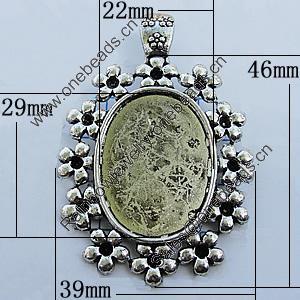 Zinc Alloy Cabochon Settings, Lead-free, Outside Diameter:39x46mm Inner Diameter:22x29mm, Sold by Bag