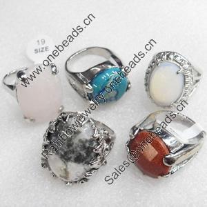 Metal Alloy Gemstone Finger Rings, Mix Color & Mix Style, 15x22-21x35mm, Sold by Box 