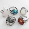 Metal Alloy Gemstone Finger Rings, Mix Color & Mix Style, 15x22-21x35mm, Sold by Box 