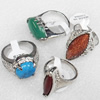 Metal Alloy Gemstone Finger Rings, Mix Color & Mix Style, 7x22-18x25mm, Sold by Box 