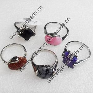 Metal Alloy Gemstone Finger Rings, Mix Color & Mix Style, 7x15-10mm, Sold by Box 