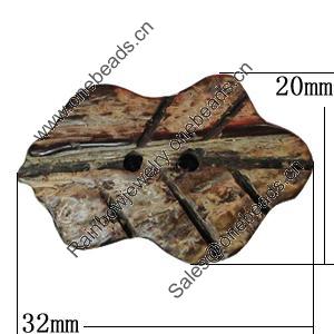 Coconut Shell Button, Leaf 32x20mm Hole:2mm, Sold by Bag 