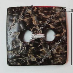 Coconut Shell Button, Square 25mm Hole:4.5mm, Sold by Bag 
