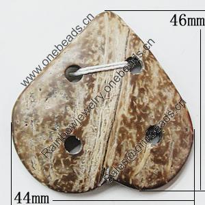 Coconut Shell Connectors, Heart 46x44mm Hole:4mm, Sold by Bag 