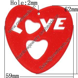 Resin Pendants, Heart 62x59mm Hole:2mm, Sold by Bag 