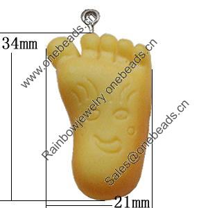 Resin Pendants, Foot 34x21mm, Sold by Bag 