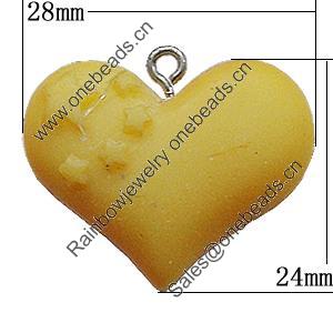 Resin Pendants, Heart 28x24mm, Sold by Bag 