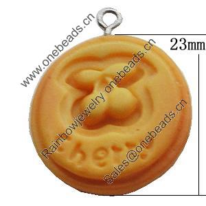 Resin Pendants, Flat Round 23mm, Sold by Bag 