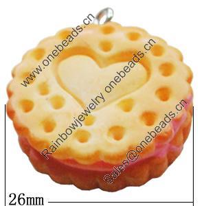 Resin Pendants, Flat Round 26mm, Sold by Bag 