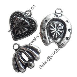 Antique Silver Plastic Pendant, Mix Style, 15x14-15x20mm, Hole:Approx 2mm, Sold by Bag