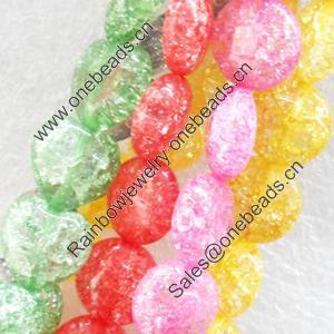 Crackle Glass Beads, Flat Round, Mix color, 12mm, Hole:Approx 1mm, Sold per 16-inch Strand 