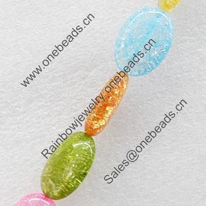 Crackle Glass Beads, Flat Oval, 18x25mm, Hole:Approx 1mm, Sold per 16-inch Strand 
