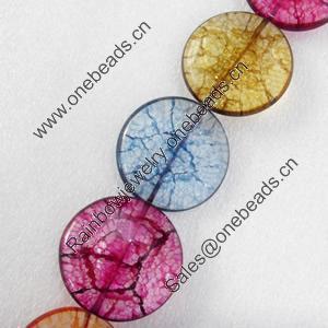 Crackle Glass Beads, Flat Round, 30mm, Hole:Approx 1mm, Sold per 16-inch Strand 