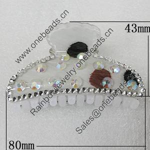 Fashional hair Clip with Acrylic, 80x43mm, Sold by Group