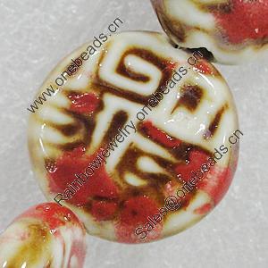 Ceramics Beads, Flat Round 26mm Hole:4mm, Sold by Bag