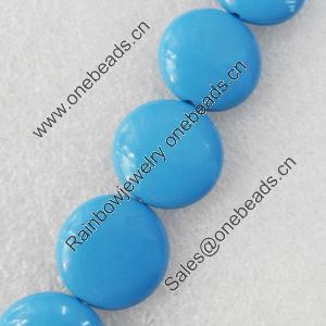 Turquoise Beads, Flat Round, 10mm, Hole:Approx 1mm, Sold per 16-inch Strand