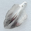 Jewelry findings, CCB Plastic Pendant Platina Plated, Leaf, 16x31mm, Hole:2mm, Sold by Bag