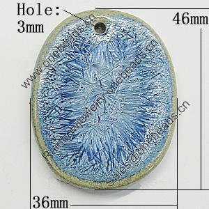Ceramic Pendants, Flat Oval 46x36mm Hole:2.5mm, Sold by PC