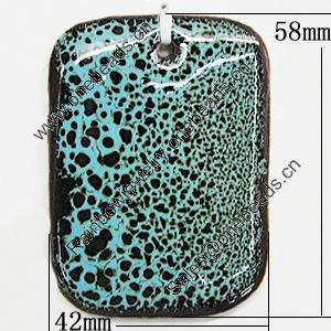 Ceramic Pendants, Rectangle 58x42mm Hole:2.5mm, Sold by PC