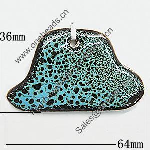 Ceramic Pendants, Nugget 64x36mm Hole:3mm, Sold by PC
