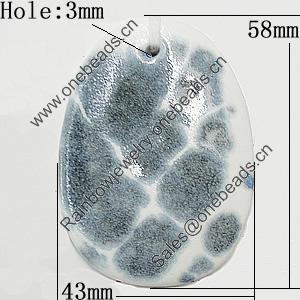 Ceramic Pendants, Nugget 58x43mm Hole:3mm, Sold by PC