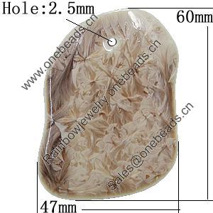 Ceramic Pendants, Nugget 60x47mm Hole:2.5mm, Sold by PC