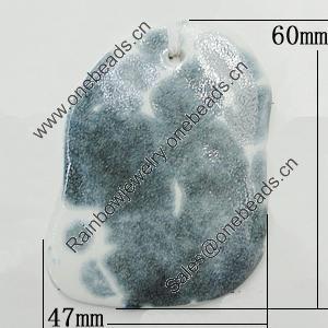 Ceramic Pendants, Nugget 60x47mm Hole:3mm, Sold by PC