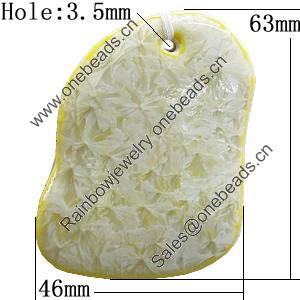 Ceramic Pendants, Nugget 63x46mm Hole:3.5mm, Sold by PC