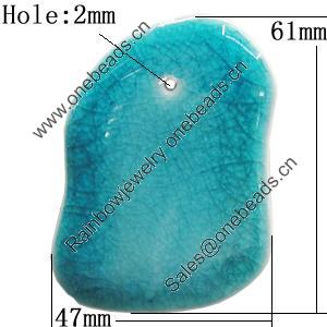 Ceramic Pendants, Nugget 61x47mm Hole:2mm, Sold by PC