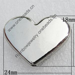 Jewelry findings, CCB Plastic Beads, Platina Plated, Heart 24x18mm Hole:1.5mm, Sold by Bag
