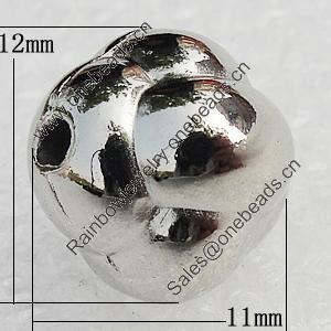 Jewelry findings, CCB Plastic Beads, Platina Plated, 12x11mm Hole:2mm, Sold by Bag