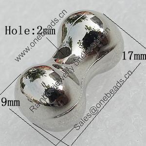 Jewelry findings, CCB Plastic Beads, Platina Plated, Pillow 17x9mm Hole:2mm, Sold by Bag