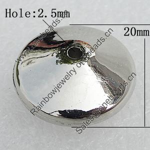 Jewelry findings, CCB Plastic Beads, Platina Plated, Flat Round 20mm Hole:2.5mm, Sold by Bag