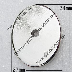 Jewelry findings, CCB Plastic Beads, Platina Plated, Flat Oval 34x27mm Hole:4mm, Sold by Bag