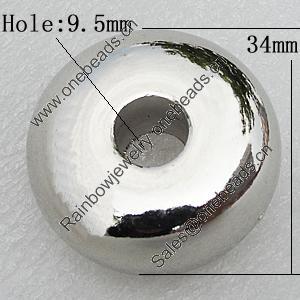 Jewelry findings, CCB Plastic Beads, Platina Plated, Rondelle 34x14mm Hole:9.5mm, Sold by Bag