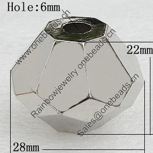 Jewelry findings, CCB Plastic Beads, Platina Plated, 28x22mm Hole:6mm, Sold by Bag