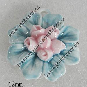 Ceramics Pendants, Flower 42mm Hole:8x4.5mm, Sold by PC