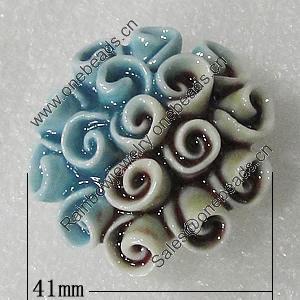Ceramics Beads, Flower 41mm Hole:2.5mm, Sold by PC