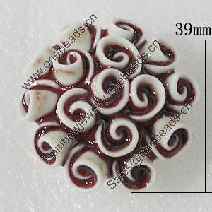 Ceramics Beads, Flower 39mm Hole:3mm, Sold by PC