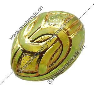 Transparent Plated Colorful(Gold) Plastic Beads, A Grade, Oval, 13x10mm, Hole:Approx 2mm, Sold by Bag