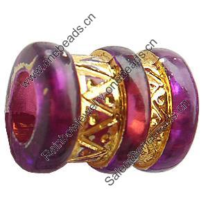 Transparent Plated Colorful(Gold) Plastic Beads, A Grade, 12x9mm, Hole:Approx 5mm, Sold by Bag