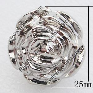 Jewelry Findings, CCB Plastic Beads, Platina Plated, Flower, 25mm, Hole:3mm, Sold by Bag