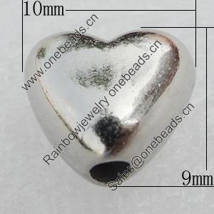 Jewelry Findings, CCB Plastic Beads, Platina Plated, Heart, 10x9mm, Hole:2.5mm, Sold by Bag