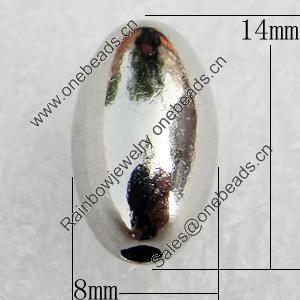 Jewelry Findings, CCB Plastic Beads, Platina Plated, Oval, 14x8mm, Hole:2mm, Sold by Bag